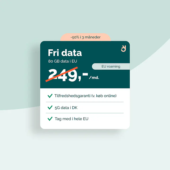 5G Internet til kontoret - Binding: 36 mdr., Abonnement: Ubegrænset DK data + 80 GB EU data, Router: Ingen router og Datadelingskort (+39 kr./md.): Nej