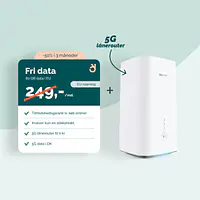5G Internet til kontoret - Binding: 36 mdr., Abonnement: Ubegrænset DK data + 80 GB EU data, Router: 5G lånerouter og Datadelingskort (+39 kr./md.): Nej