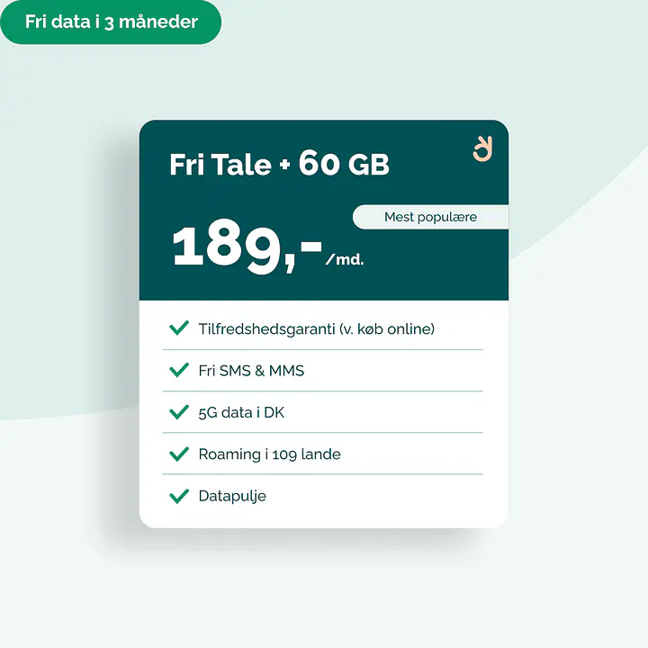 Mobilabonnement - Binding: 36 mdr., Abonnement: Fri Tale + 60 GB