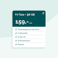 Mobilabonnement - Binding: 36 mdr., Abonnement: Fri Tale + 30 GB